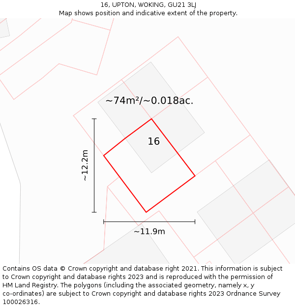 16, UPTON, WOKING, GU21 3LJ: Plot and title map