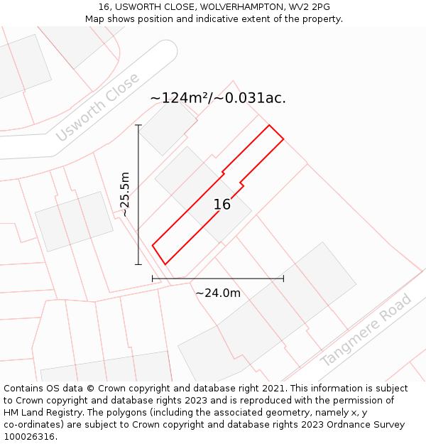 16, USWORTH CLOSE, WOLVERHAMPTON, WV2 2PG: Plot and title map