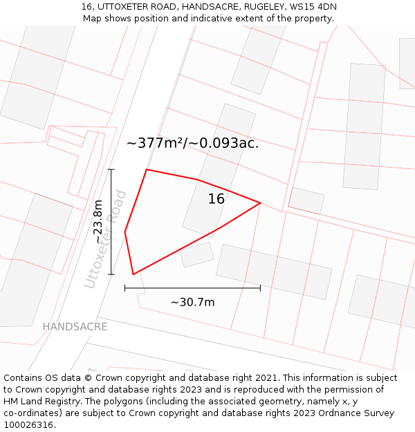16, UTTOXETER ROAD, HANDSACRE, RUGELEY, WS15 4DN: Plot and title map
