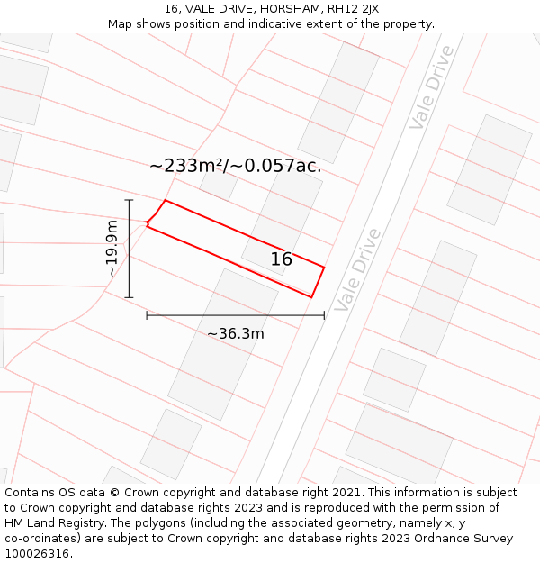 16, VALE DRIVE, HORSHAM, RH12 2JX: Plot and title map