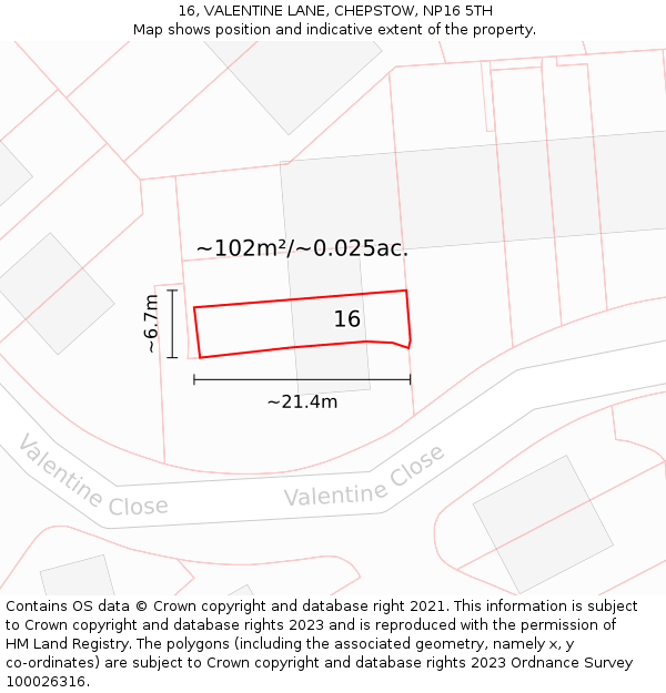 16, VALENTINE LANE, CHEPSTOW, NP16 5TH: Plot and title map