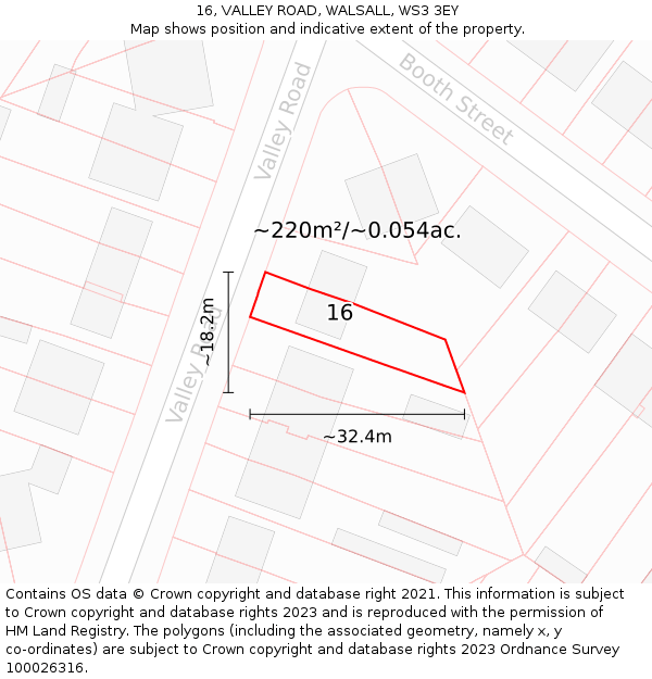 16, VALLEY ROAD, WALSALL, WS3 3EY: Plot and title map