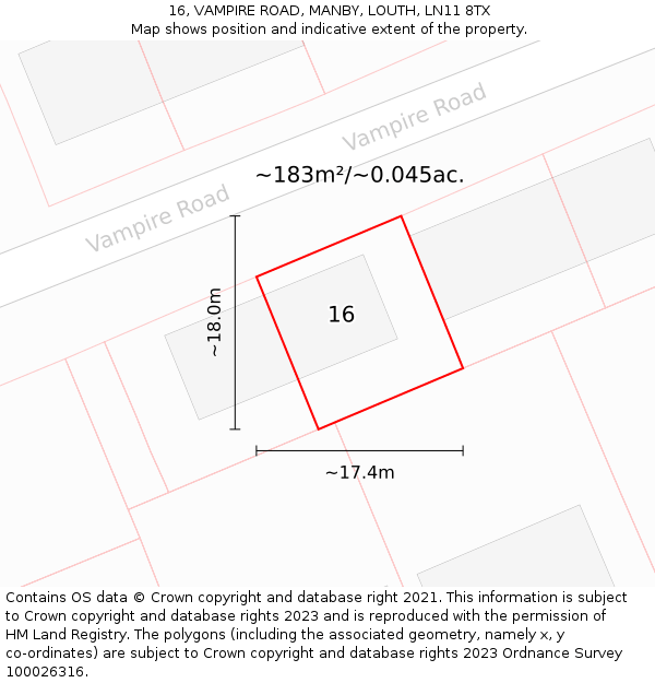 16, VAMPIRE ROAD, MANBY, LOUTH, LN11 8TX: Plot and title map