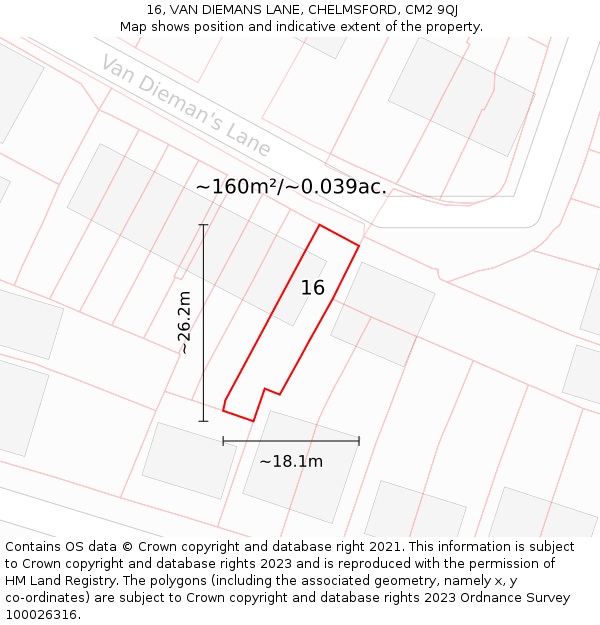 16, VAN DIEMANS LANE, CHELMSFORD, CM2 9QJ: Plot and title map