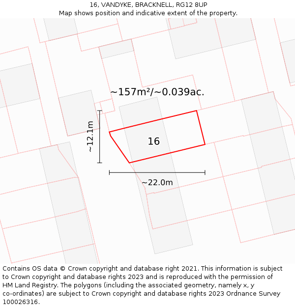 16, VANDYKE, BRACKNELL, RG12 8UP: Plot and title map