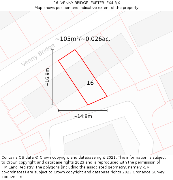 16, VENNY BRIDGE, EXETER, EX4 8JX: Plot and title map