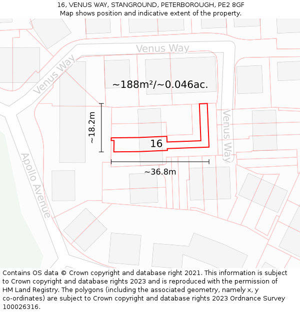 16, VENUS WAY, STANGROUND, PETERBOROUGH, PE2 8GF: Plot and title map