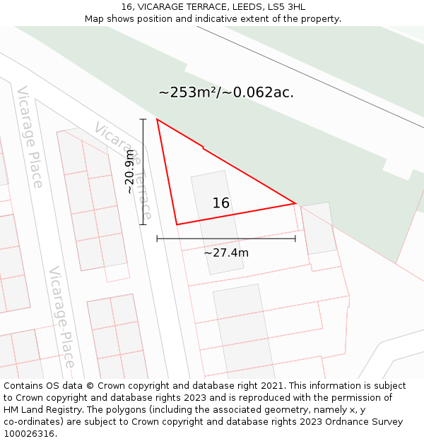 16, VICARAGE TERRACE, LEEDS, LS5 3HL: Plot and title map