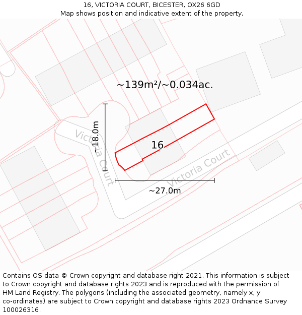 16, VICTORIA COURT, BICESTER, OX26 6GD: Plot and title map