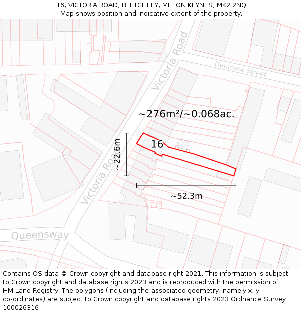 16, VICTORIA ROAD, BLETCHLEY, MILTON KEYNES, MK2 2NQ: Plot and title map