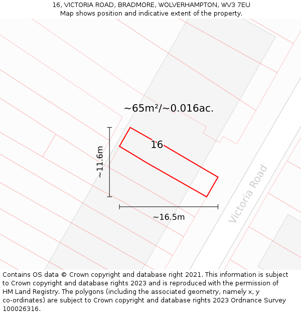 16, VICTORIA ROAD, BRADMORE, WOLVERHAMPTON, WV3 7EU: Plot and title map