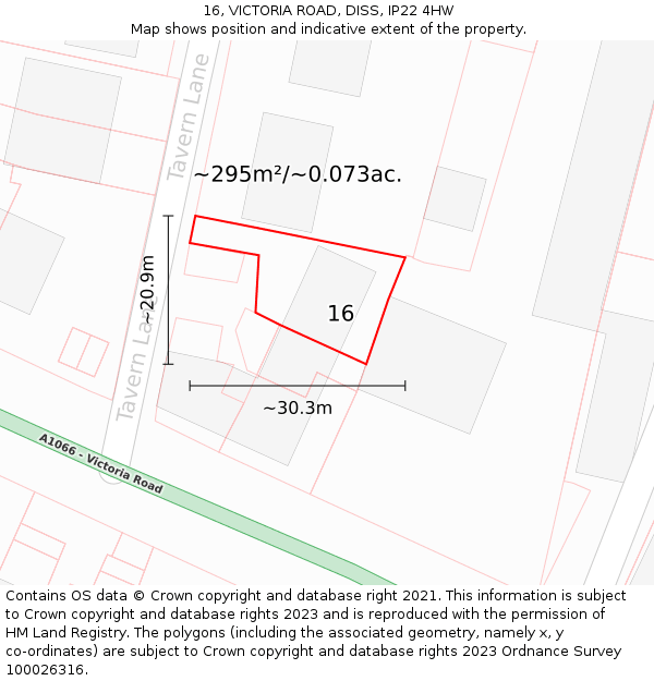 16, VICTORIA ROAD, DISS, IP22 4HW: Plot and title map