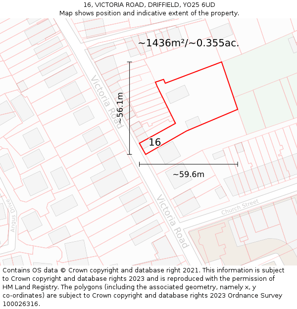 16, VICTORIA ROAD, DRIFFIELD, YO25 6UD: Plot and title map
