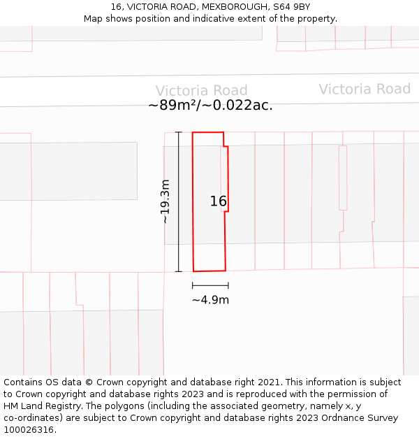 16, VICTORIA ROAD, MEXBOROUGH, S64 9BY: Plot and title map