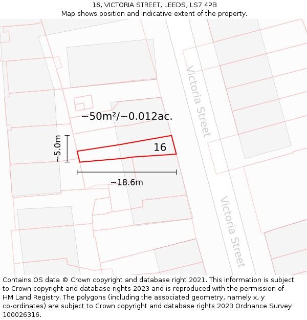 16, VICTORIA STREET, LEEDS, LS7 4PB: Plot and title map