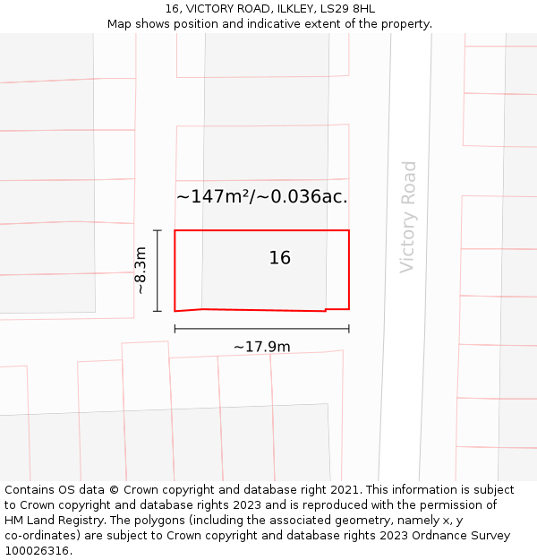 16, VICTORY ROAD, ILKLEY, LS29 8HL: Plot and title map