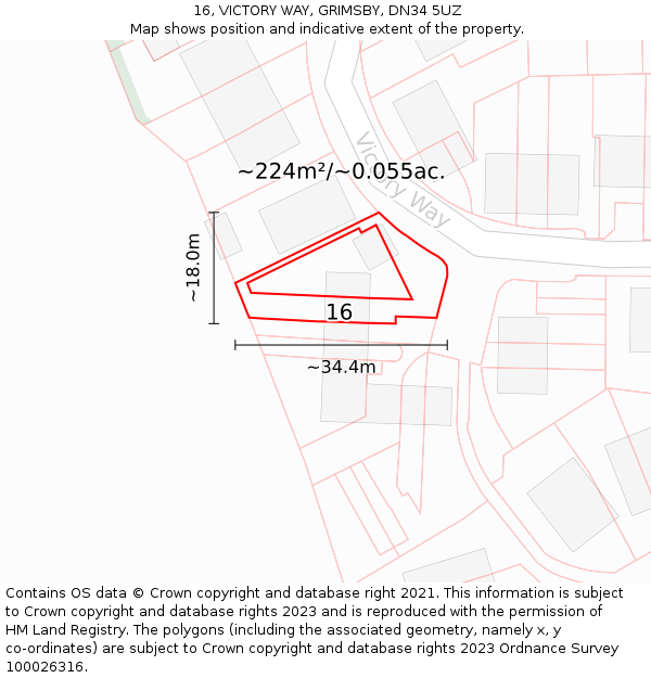16, VICTORY WAY, GRIMSBY, DN34 5UZ: Plot and title map