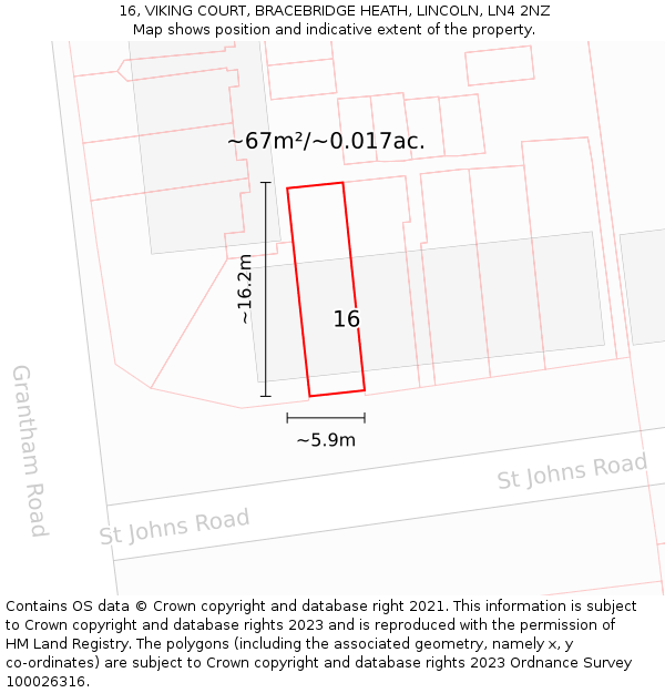 16, VIKING COURT, BRACEBRIDGE HEATH, LINCOLN, LN4 2NZ: Plot and title map