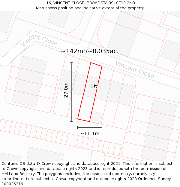 16, VINCENT CLOSE, BROADSTAIRS, CT10 2NB: Plot and title map