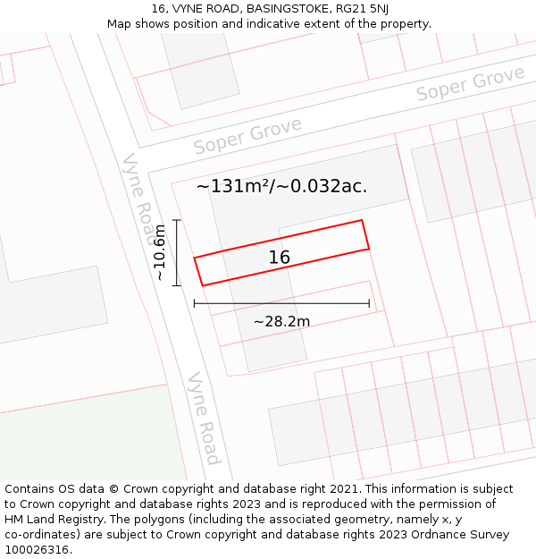 16, VYNE ROAD, BASINGSTOKE, RG21 5NJ: Plot and title map