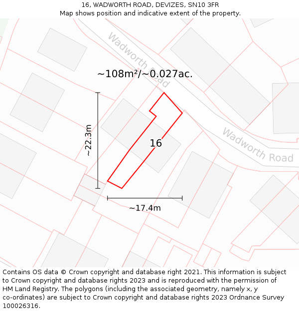 16, WADWORTH ROAD, DEVIZES, SN10 3FR: Plot and title map