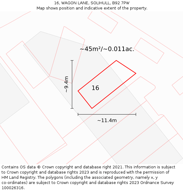 16, WAGON LANE, SOLIHULL, B92 7PW: Plot and title map