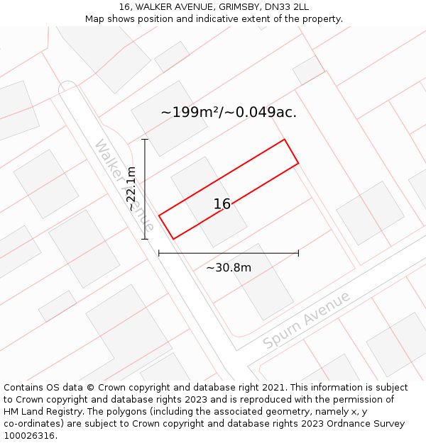 16, WALKER AVENUE, GRIMSBY, DN33 2LL: Plot and title map