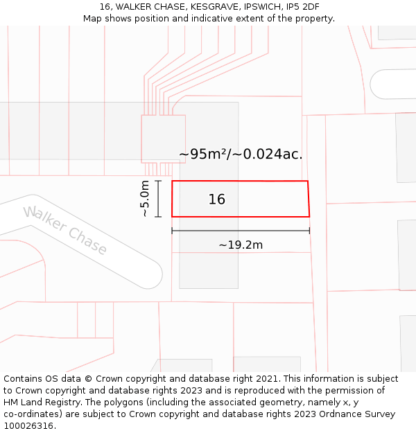 16, WALKER CHASE, KESGRAVE, IPSWICH, IP5 2DF: Plot and title map
