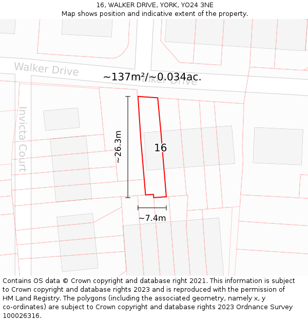 16, WALKER DRIVE, YORK, YO24 3NE: Plot and title map
