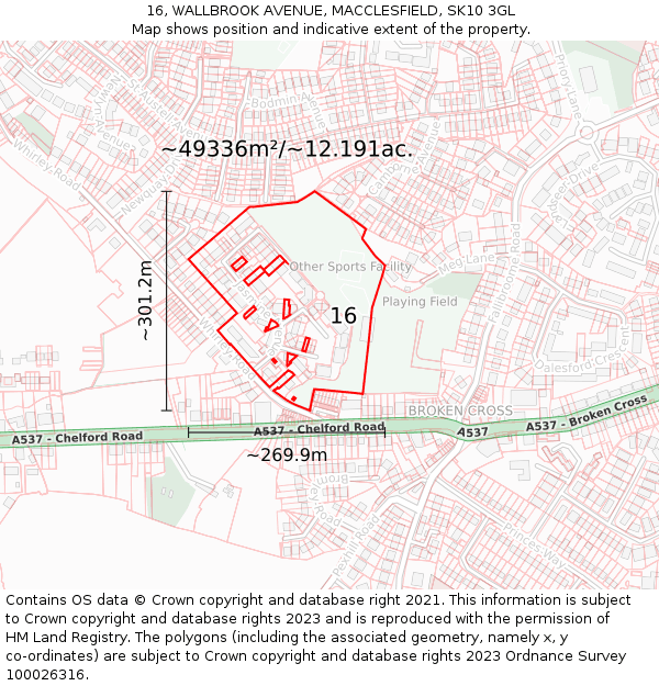 16, WALLBROOK AVENUE, MACCLESFIELD, SK10 3GL: Plot and title map