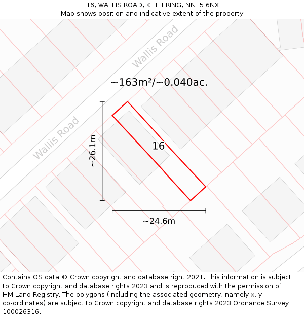 16, WALLIS ROAD, KETTERING, NN15 6NX: Plot and title map