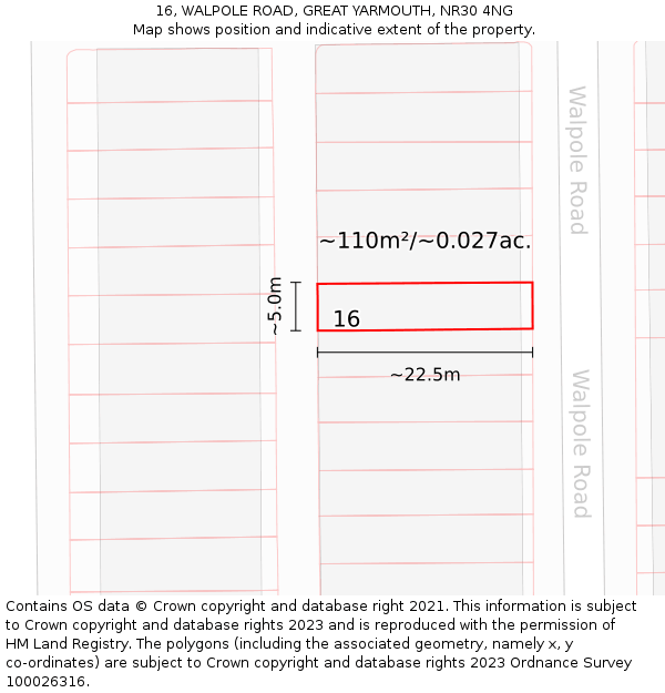 16, WALPOLE ROAD, GREAT YARMOUTH, NR30 4NG: Plot and title map