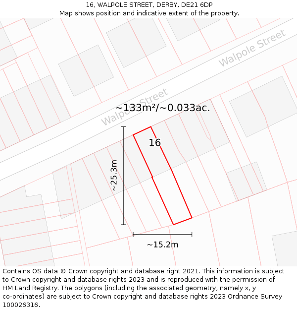 16, WALPOLE STREET, DERBY, DE21 6DP: Plot and title map