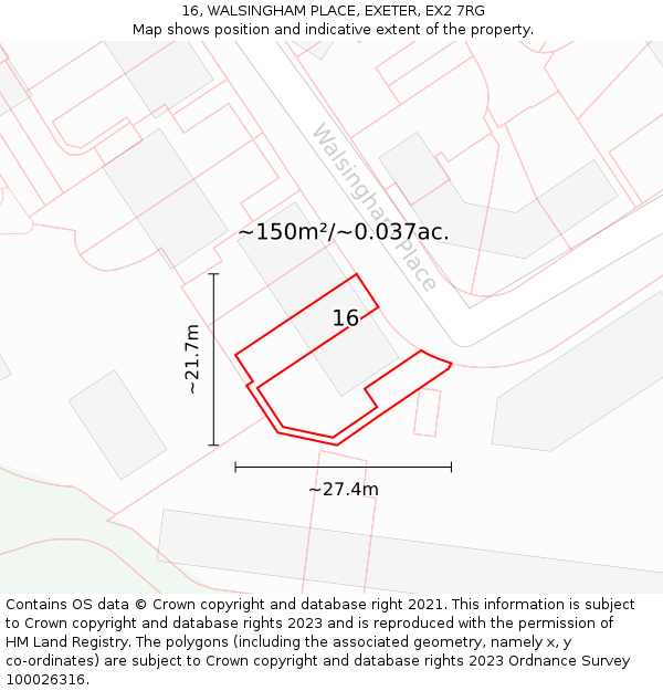 16, WALSINGHAM PLACE, EXETER, EX2 7RG: Plot and title map