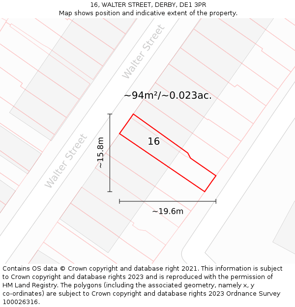 16, WALTER STREET, DERBY, DE1 3PR: Plot and title map