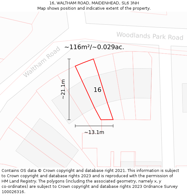 16, WALTHAM ROAD, MAIDENHEAD, SL6 3NH: Plot and title map