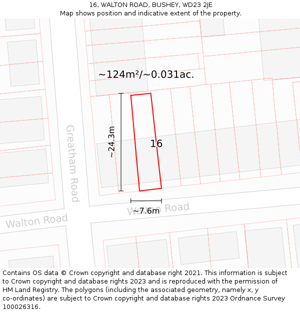 16, WALTON ROAD, BUSHEY, WD23 2JE: Plot and title map