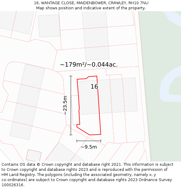 16, WANTAGE CLOSE, MAIDENBOWER, CRAWLEY, RH10 7NU: Plot and title map