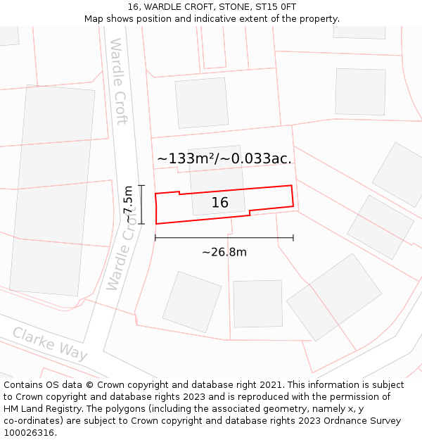 16, WARDLE CROFT, STONE, ST15 0FT: Plot and title map