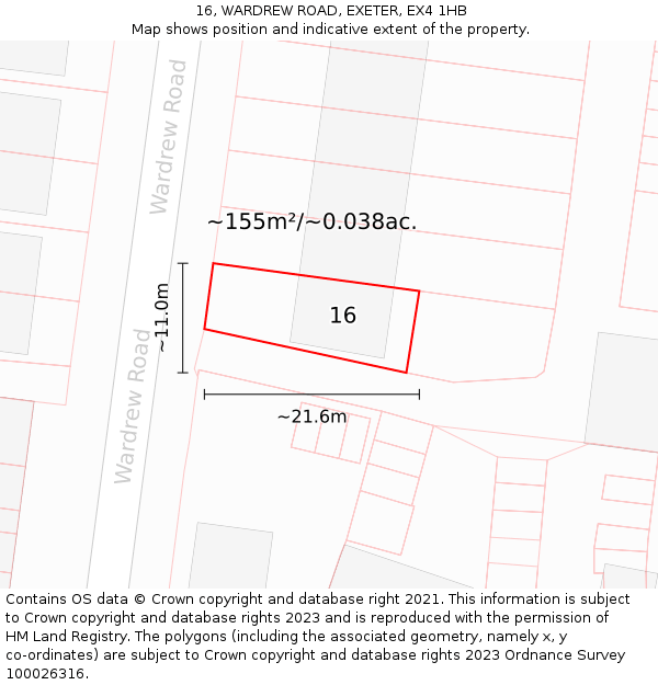 16, WARDREW ROAD, EXETER, EX4 1HB: Plot and title map