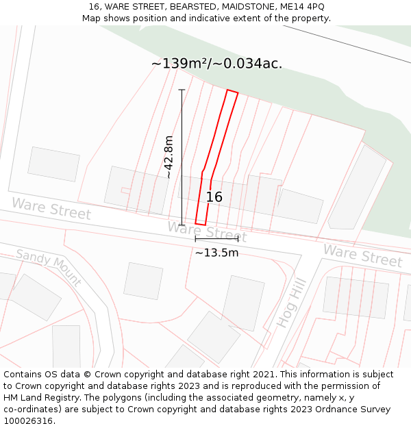 16, WARE STREET, BEARSTED, MAIDSTONE, ME14 4PQ: Plot and title map