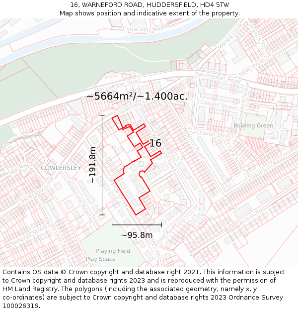 16, WARNEFORD ROAD, HUDDERSFIELD, HD4 5TW: Plot and title map