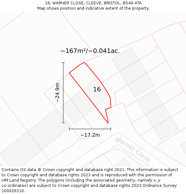 16, WARNER CLOSE, CLEEVE, BRISTOL, BS49 4TA: Plot and title map