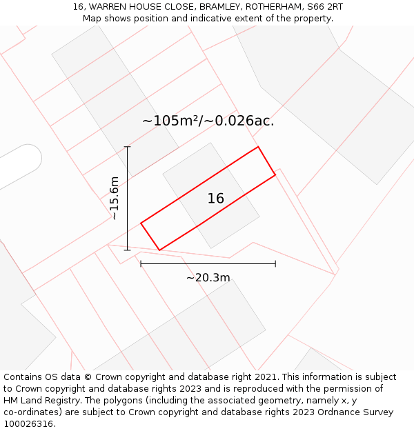 16, WARREN HOUSE CLOSE, BRAMLEY, ROTHERHAM, S66 2RT: Plot and title map
