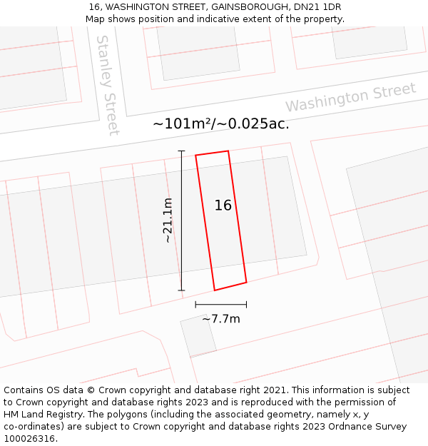 16, WASHINGTON STREET, GAINSBOROUGH, DN21 1DR: Plot and title map