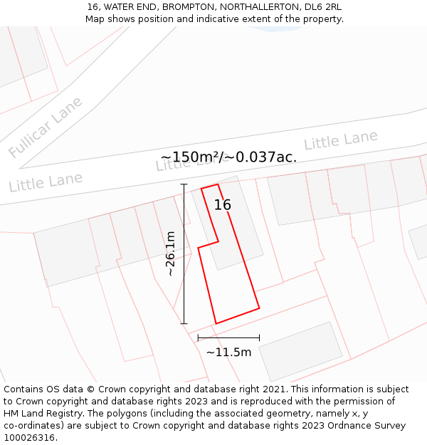 16, WATER END, BROMPTON, NORTHALLERTON, DL6 2RL: Plot and title map
