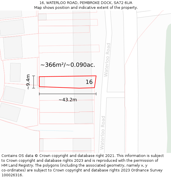 16, WATERLOO ROAD, PEMBROKE DOCK, SA72 6UA: Plot and title map