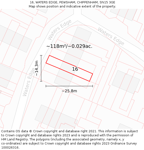 16, WATERS EDGE, PEWSHAM, CHIPPENHAM, SN15 3GE: Plot and title map