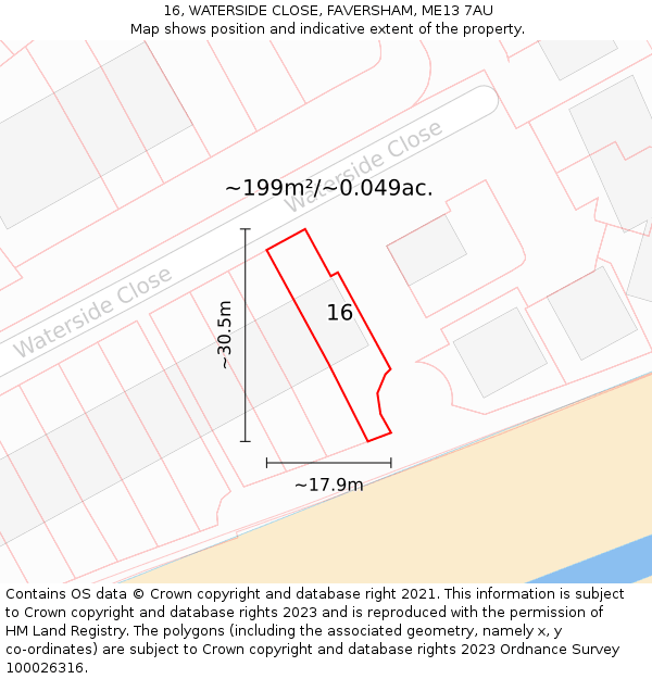 16, WATERSIDE CLOSE, FAVERSHAM, ME13 7AU: Plot and title map