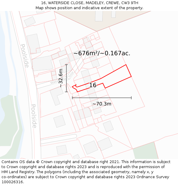 16, WATERSIDE CLOSE, MADELEY, CREWE, CW3 9TH: Plot and title map